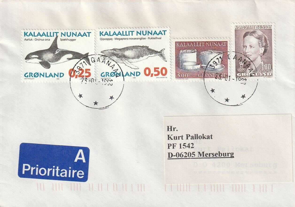 400 // Nr. 186, 202, 287, 288, Auf Brief Aus 3971 Qaanaaq Von 1988 - Wale